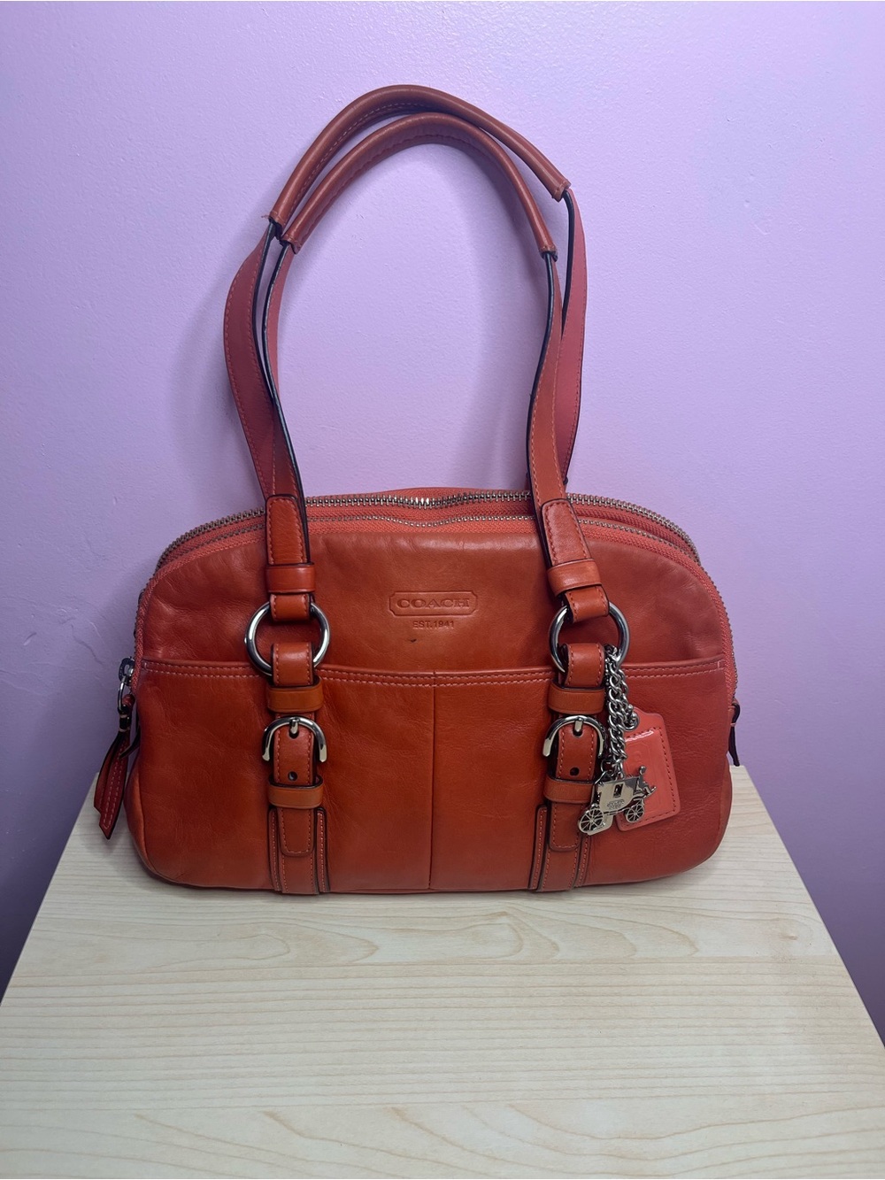 Coach Orange Leather Double-Handle Shoulder Bag